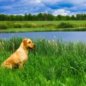dog on lakes