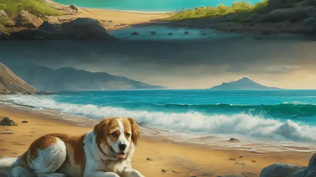 dog at beach or lake