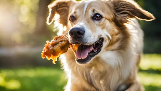 dog eating chicken